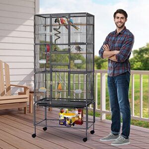 Kinbor Bird Cage with Stand 69 Inch Wrought Iron Large Bird Cage with Climbing Rope for Mid-Sized Parrots Lovebird Cockatiel Doves and Other Small to Medium Parrots