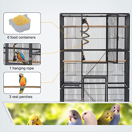 Kinbor Bird Cage with Stand 69 Inch Wrought Iron Large Bird Cage with Climbing Rope for Mid-Sized Parrots Lovebird Cockatiel Doves and Other Small to Medium Parrots