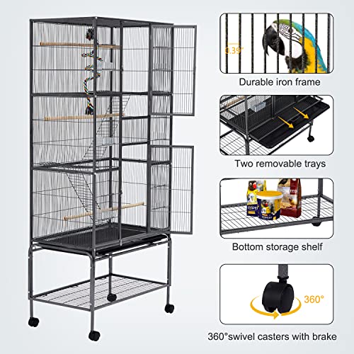 Kinbor Bird Cage with Stand 69 Inch Wrought Iron Large Bird Cage with Climbing Rope for Mid-Sized Parrots Lovebird Cockatiel Doves and Other Small to Medium Parrots