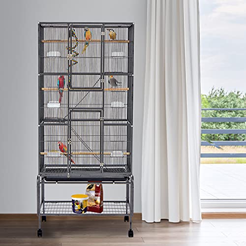 Kinbor Bird Cage with Stand 69 Inch Wrought Iron Large Bird Cage with Climbing Rope for Mid-Sized Parrots Lovebird Cockatiel Doves and Other Small to Medium Parrots