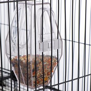 Small Bird Feeder No Mess Cage Hanging Feeder Cup Plastic Seed Food Box for Cockatiel Lovebird Parakeet Budgies Quail