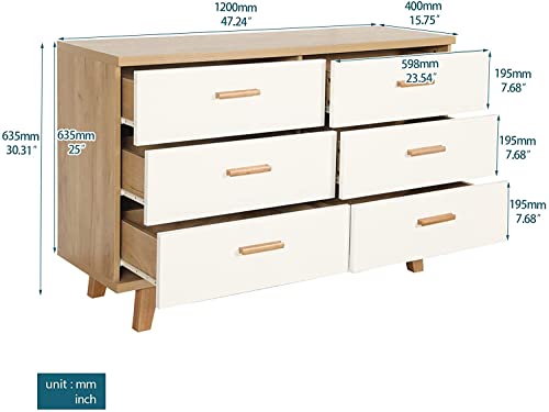DMIDYLL Drawers Dresser Wood Nightstand for Bedroom, Living Room, Entryway, Nursery, Modern White Chest of Drawer, Storage Cabinet with Solid Wood Legs (6-Drawer)