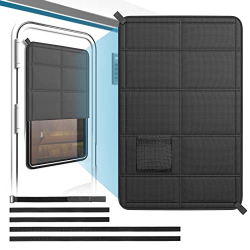 Eazy2hD RV Door Window Shade Cover 25''x16'' Foldable Velcro Magnetic RV Sun Shade Waterproof Oxford Black Blackout & Blocking Light, Heat and UV Rays Accessories for Most RV Camper Motorhome Trailer