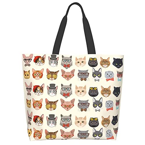 bositigo Funny Cat Tote Bag for Women,Cute Cat Gifts for Cat Lovers,Kitty Print Shoulder Reusable Shopping Handbags Casual Travel Eco-friendly Waterproof Summer Beach Grocery Tote Bag Holiday Gifts