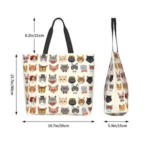 bositigo Funny Cat Tote Bag for Women,Cute Cat Gifts for Cat Lovers,Kitty Print Shoulder Reusable Shopping Handbags Casual Travel Eco-friendly Waterproof Summer Beach Grocery Tote Bag Holiday Gifts