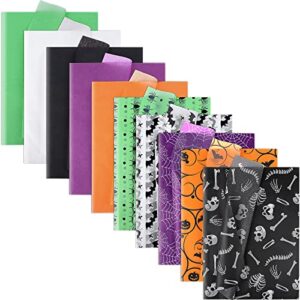 100 Sheets Halloween Tissue Paper Black Orange Wrapping Paper Bat Pumpkin Spider Tissue Paper Skull Gift Wrapping Tissue for Birthday Party Gift Bag DIY Crafts