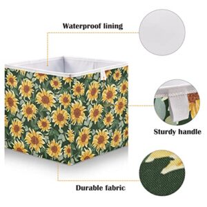 Kigai Sunflower Cube Storage Bins - 11x11x11 in Large Foldable Cubes Organizer Storage Basket for Home Office, Nursery, Shelf, Closet