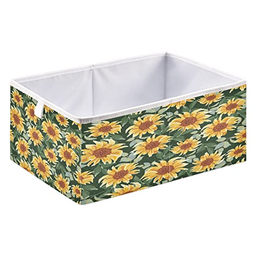 Kigai Sunflower Cube Storage Bins - 11x11x11 in Large Foldable Cubes Organizer Storage Basket for Home Office, Nursery, Shelf, Closet