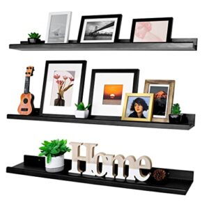 annecy floating shelves wall mounted set of 3, 36 inch black rustic wood shelves for wall, wall storage shelves with guardrail design for bedroom, bathroom, kitchen, office, 3 different sizes