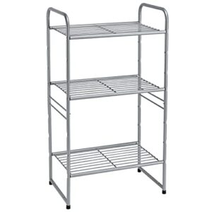 georis 3-tier heavy duty wire shelving unit storage rack, stackable extendable plant stand organizer with adjustable shelf, water bottle storage holder, silver