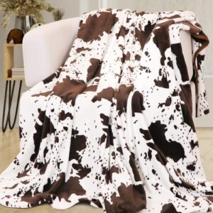 cow print blanket plush flannel fleece throw blanket soft warm cow blanket lightweight blankets and throws for sofa couch bed travel camping home farm decorative perfect cow gift throw size 50" x 60"