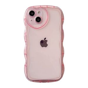 caseative curly wave shape love heart camera lens protection clear soft compatible with iphone case (pink,iphone 13)