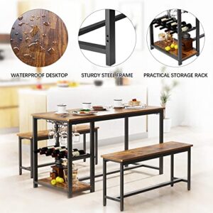 sogesfurniture 3 Pieces Dining Table Set 54.7 Inches Modern Kitchen Table Set Dining Room Table for 3-pcs Set Industrial Style with Heavy Duty Metal Frame Rustic Brown