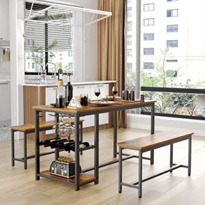 sogesfurniture 3 Pieces Dining Table Set 54.7 Inches Modern Kitchen Table Set Dining Room Table for 3-pcs Set Industrial Style with Heavy Duty Metal Frame Rustic Brown