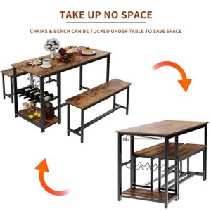 sogesfurniture 3 Pieces Dining Table Set 54.7 Inches Modern Kitchen Table Set Dining Room Table for 3-pcs Set Industrial Style with Heavy Duty Metal Frame Rustic Brown