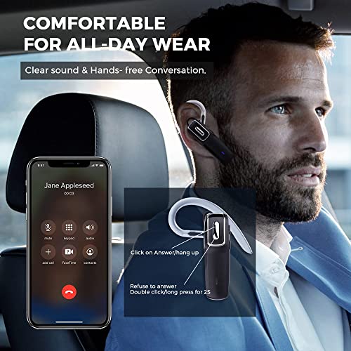 Gixxted Wireless Headset, V5.0 Wireless Handsfree Earpiece with Microphone 14 Hrs Driving Headset 360 Hours Standby Time for iPhone Android Samsung Laptop Trucker Driver