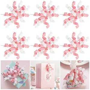 aimudi pink and white curly gift bows 4" self adhesive curly bows for gift wrapping twist tie curly bows for baby shower party decorations it is a girl gender reveal goodie treat bags - 6 counts