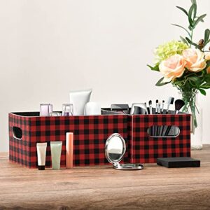 Plaid Dark Storage Basket Felt Storage Bin Collapsible Shelves Basket Convenient Box Organizer for Clothes Towels Magazine