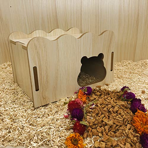 Hamster House, Wood Hide Home for Hamsters, Rat, Gerbils, Syrian, Small Animals Hideout Habitat Hut, Wooden Pet Hideaway Toys, Indoor Cage Accessories