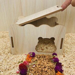 Hamster House, Wood Hide Home for Hamsters, Rat, Gerbils, Syrian, Small Animals Hideout Habitat Hut, Wooden Pet Hideaway Toys, Indoor Cage Accessories