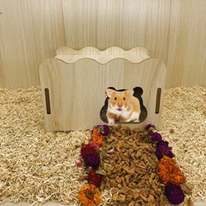 Hamster House, Wood Hide Home for Hamsters, Rat, Gerbils, Syrian, Small Animals Hideout Habitat Hut, Wooden Pet Hideaway Toys, Indoor Cage Accessories