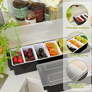 Tessco 2 Piece Ice Cooled Condiment Serving Container Chilled Garnish Tray Bar Caddy Large with Hinged Lid for Home Work or Restaurant, Black (6 Compartments)