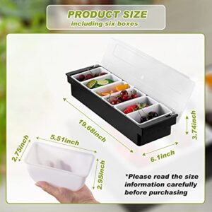 Tessco 2 Piece Ice Cooled Condiment Serving Container Chilled Garnish Tray Bar Caddy Large with Hinged Lid for Home Work or Restaurant, Black (6 Compartments)