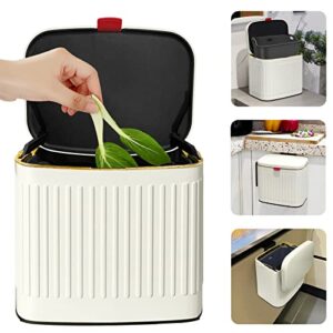kitchen compost bin trash can with lid, detachable stainless steel small trash can compost bin countertop, wall-mount kitchen trash bin for cabinet, under sink, bathroom (1.05 gallon, 4l ivory white)