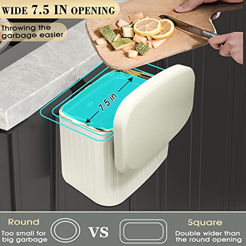 Kitchen Compost Bin Trash Can with Lid, Detachable Stainless Steel Small Trash Can Compost Bin Countertop, Wall-Mount Kitchen Trash Bin for Cabinet, Under Sink, Bathroom (1.05 Gallon, 4L Ivory White)