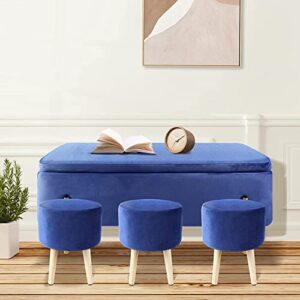 ecomex storage bench for bedroom with 3 footstool,end of bed storage bench,43 inches velvet blue storage ottoman bench with metal legs, large ottoman bed bench for bedroom, end of bed,entryway