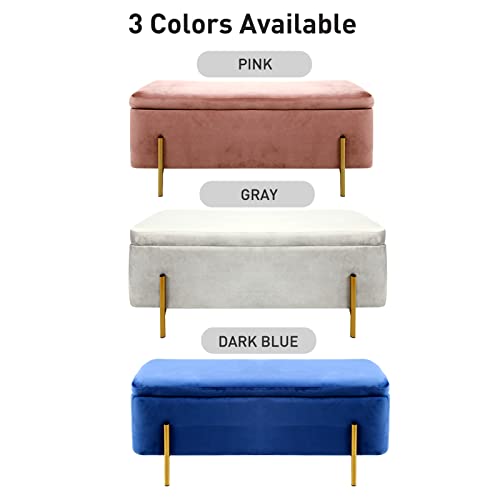 ECOMEX Storage Bench for Bedroom with 3 Footstool,End of Bed Storage Bench,43 Inches Velvet Blue Storage Ottoman Bench with Metal Legs, Large Ottoman Bed Bench for Bedroom, End of Bed,Entryway