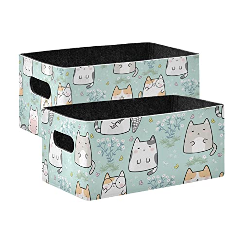 Kawaii Cute Cat Storage Basket Felt Storage Bin Collapsible Towel Storage Convenient Box Organizer for Pet Supplies Magazine