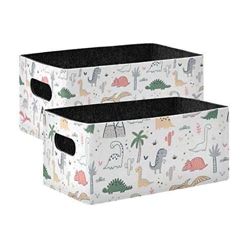 Dinosaurs Palm Trees Storage Basket Felt Storage Bin Collapsible Toy Boxs Foldable Felt Cube Organizer for Kids Bedroom Magazine