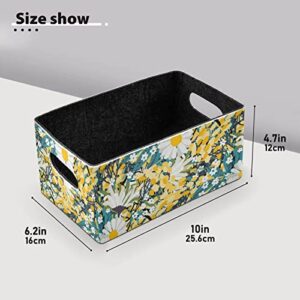 Flowers Leaves Storage Basket Felt Storage Bin Collapsible Felt Storage Cloth Baskets Containers Organizer for Kids Bedroom Magazine