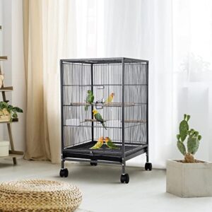 Bird Cage with Stand Wrought Iron Large 35/53-Inch Flight Cage for Parakeets Cockatiels Lovebirds Macaw Conure Birdcages with Wheels