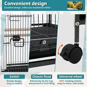 Bird Cage with Stand Wrought Iron Large 35/53-Inch Flight Cage for Parakeets Cockatiels Lovebirds Macaw Conure Birdcages with Wheels