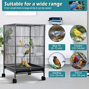 Bird Cage with Stand Wrought Iron Large 35/53-Inch Flight Cage for Parakeets Cockatiels Lovebirds Macaw Conure Birdcages with Wheels