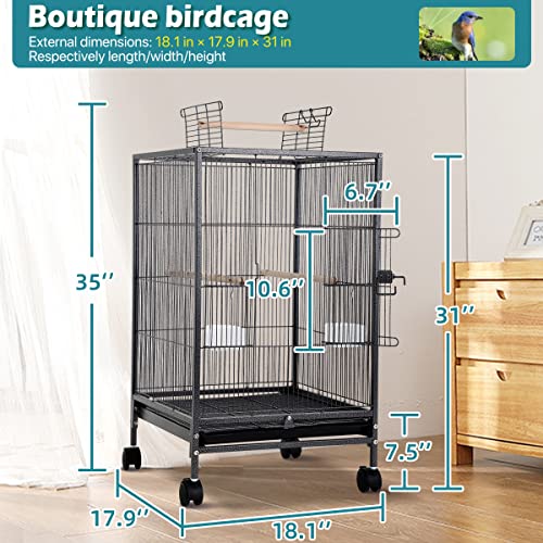 Bird Cage with Stand Wrought Iron Large 35/53-Inch Flight Cage for Parakeets Cockatiels Lovebirds Macaw Conure Birdcages with Wheels