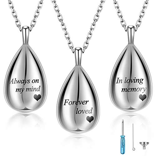 Kigeli 3 Pieces Urn Necklaces for Ashes Memorial Cremation Ashes Urn Pendant Necklace Cremation Jewelry for Ashes Urn Necklace for Ashes for Women Men