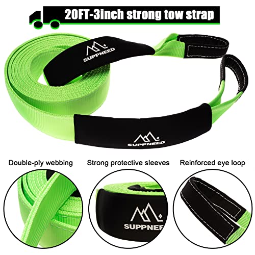 SUPPNEED Recovery Tow Strap 3" x20ft, Lab Tested 33750lbs Break Strength, Heavey Duty Tow Strap with Loop - Bonus Storage Bag, Suitable for Emergency Off-Road Jeep Vehicles and Trucks ATV UTV