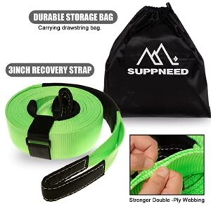 SUPPNEED Recovery Tow Strap 3" x20ft, Lab Tested 33750lbs Break Strength, Heavey Duty Tow Strap with Loop - Bonus Storage Bag, Suitable for Emergency Off-Road Jeep Vehicles and Trucks ATV UTV