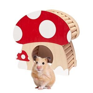 hamster mini house, mushroom-shaped wood hide home for dwarf hamsters, rat, gerbils, syrian, mice, small animals hideout habitat hut, wooden hamster hideaway toys, indoor cave cage accessories
