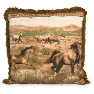 visi-one blue ridge trading running wild horse decorative hunting square throw pillow, 20" x 20" inches, brown
