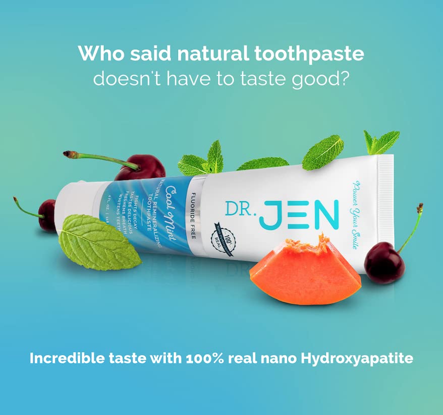 Dr Jen Fluoride Free Natural Remineralizing Toothpaste with 10% Nano Hydroxyapatite, Developed by a Real Dentist, Safe to Swallow, Clinically Proven, Strengthen Enamel (4 oz)