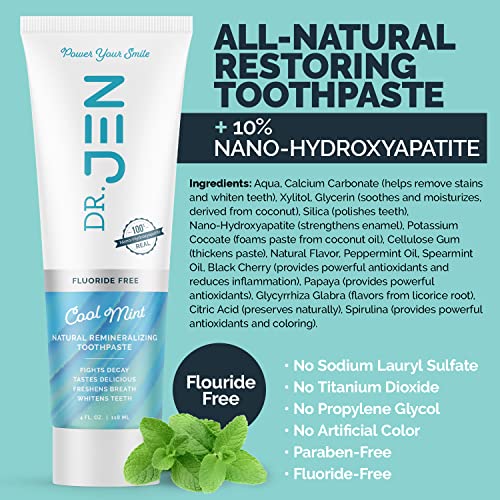 Dr Jen Fluoride Free Natural Remineralizing Toothpaste with 10% Nano Hydroxyapatite, Developed by a Real Dentist, Safe to Swallow, Clinically Proven, Strengthen Enamel (4 oz)