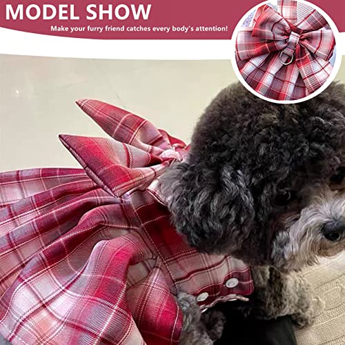 Dog Clothes for Small Dogs Girl, Plaid Dog Dresses Dog Dress Harness with Leash Set,Cute Dog Clothes for Cats Bunny Chihuahua Yorkie Pet Outfits (Small, Red)