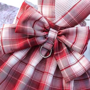 Dog Clothes for Small Dogs Girl, Plaid Dog Dresses Dog Dress Harness with Leash Set,Cute Dog Clothes for Cats Bunny Chihuahua Yorkie Pet Outfits (Small, Red)