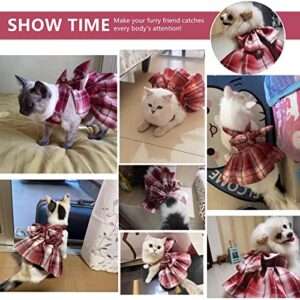 Dog Clothes for Small Dogs Girl, Plaid Dog Dresses Dog Dress Harness with Leash Set,Cute Dog Clothes for Cats Bunny Chihuahua Yorkie Pet Outfits (Small, Red)