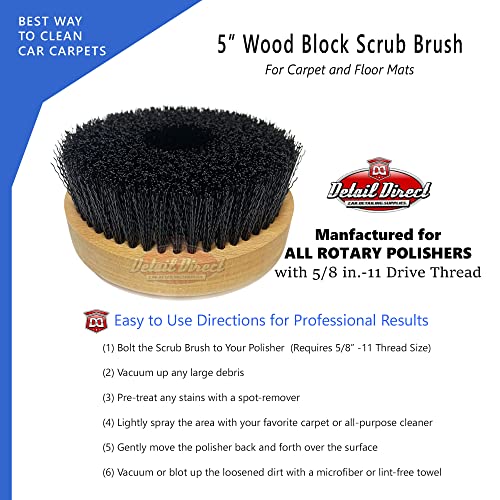 DETAIL DIRECT Carpet Shampoo Scrub Brush, 5'' Wood Block Brush for Rotary Buffers - Polishers