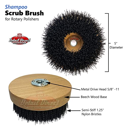 DETAIL DIRECT Carpet Shampoo Scrub Brush, 5'' Wood Block Brush for Rotary Buffers - Polishers